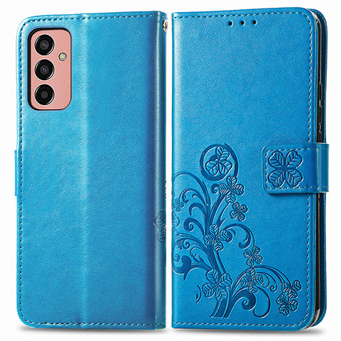 Custodia Portafoglio In Pelle Fiori Cover con Supporto per Samsung Galaxy M13 4G Blu