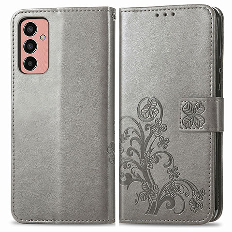 Custodia Portafoglio In Pelle Fiori Cover con Supporto per Samsung Galaxy M13 4G Grigio