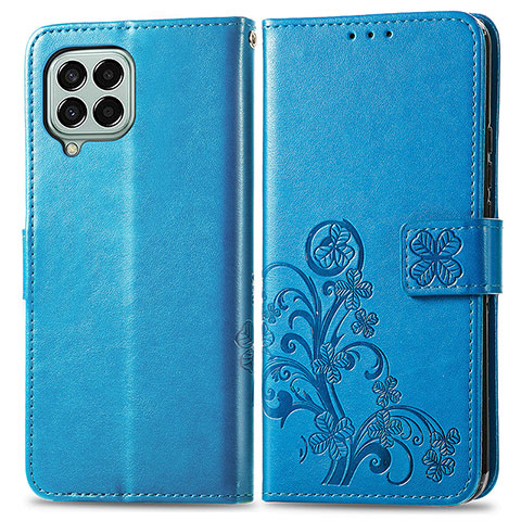 Custodia Portafoglio In Pelle Fiori Cover con Supporto per Samsung Galaxy M33 5G Blu