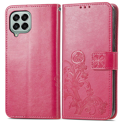 Custodia Portafoglio In Pelle Fiori Cover con Supporto per Samsung Galaxy M33 5G Rosso