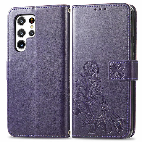 Custodia Portafoglio In Pelle Fiori Cover con Supporto per Samsung Galaxy S21 Ultra 5G Viola