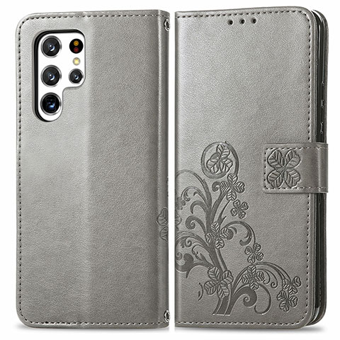 Custodia Portafoglio In Pelle Fiori Cover con Supporto per Samsung Galaxy S23 Ultra 5G Grigio