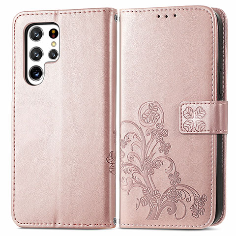 Custodia Portafoglio In Pelle Fiori Cover con Supporto per Samsung Galaxy S24 Ultra 5G Rosa