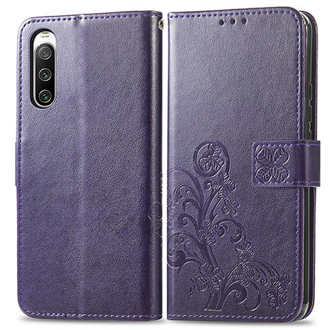 Custodia Portafoglio In Pelle Fiori Cover con Supporto per Sony Xperia 10 V Viola