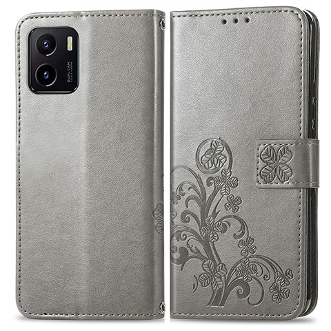 Custodia Portafoglio In Pelle Fiori Cover con Supporto per Vivo iQOO U5x Grigio