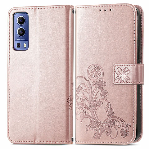 Custodia Portafoglio In Pelle Fiori Cover con Supporto per Vivo iQOO Z3 5G Rosa