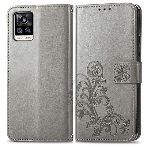 Custodia Portafoglio In Pelle Fiori Cover con Supporto per Vivo V20 (2021) Grigio