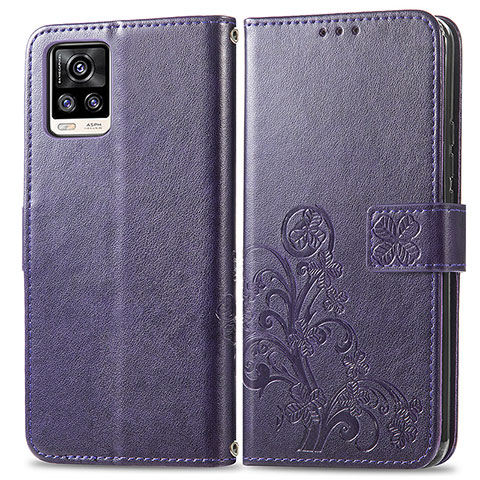 Custodia Portafoglio In Pelle Fiori Cover con Supporto per Vivo V20 Viola