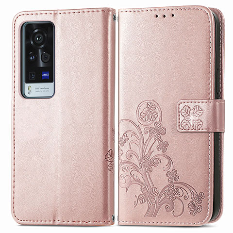 Custodia Portafoglio In Pelle Fiori Cover con Supporto per Vivo X60 Pro+ Plus 5G Rosa