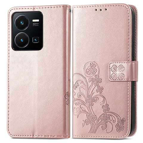 Custodia Portafoglio In Pelle Fiori Cover con Supporto per Vivo Y35 4G Rosa