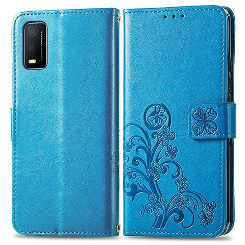 Custodia Portafoglio In Pelle Fiori Cover con Supporto per Vivo Y3s (2021) Blu