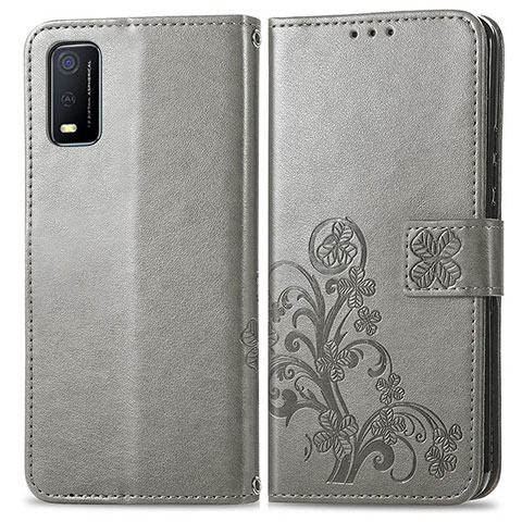 Custodia Portafoglio In Pelle Fiori Cover con Supporto per Vivo Y3s (2021) Grigio