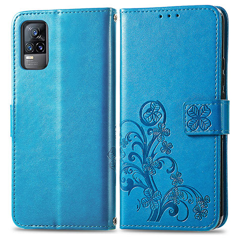 Custodia Portafoglio In Pelle Fiori Cover con Supporto per Vivo Y73 (2021) Blu