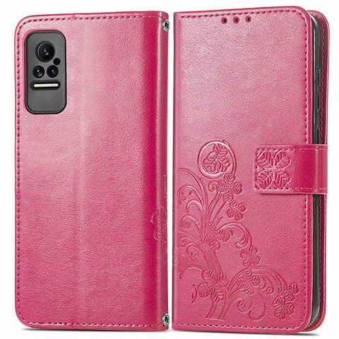 Custodia Portafoglio In Pelle Fiori Cover con Supporto per Xiaomi Civi 1S 5G Rosso