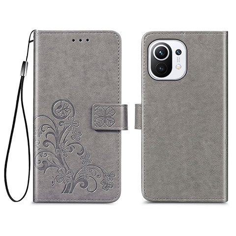 Custodia Portafoglio In Pelle Fiori Cover con Supporto per Xiaomi Mi 11 Lite 4G Grigio