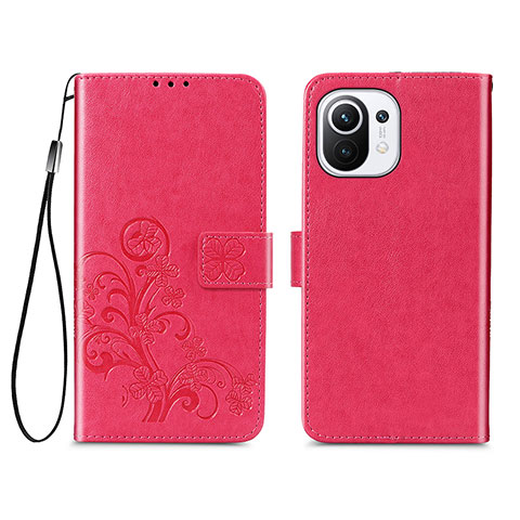 Custodia Portafoglio In Pelle Fiori Cover con Supporto per Xiaomi Mi 11 Lite 5G NE Rosso