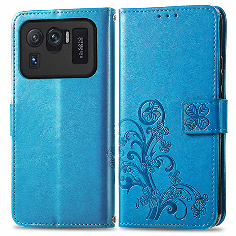 Custodia Portafoglio In Pelle Fiori Cover con Supporto per Xiaomi Mi 11 Ultra 5G Blu