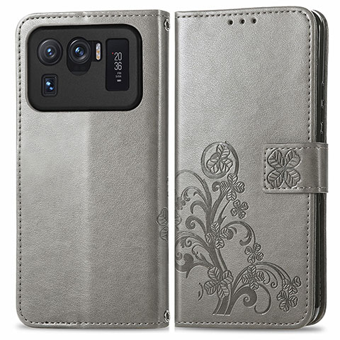 Custodia Portafoglio In Pelle Fiori Cover con Supporto per Xiaomi Mi 11 Ultra 5G Grigio