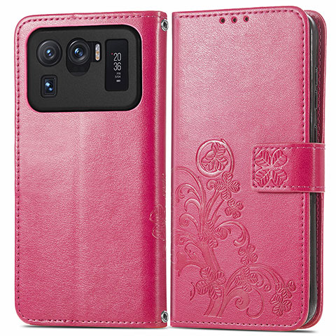 Custodia Portafoglio In Pelle Fiori Cover con Supporto per Xiaomi Mi 11 Ultra 5G Rosso