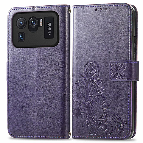 Custodia Portafoglio In Pelle Fiori Cover con Supporto per Xiaomi Mi 11 Ultra 5G Viola