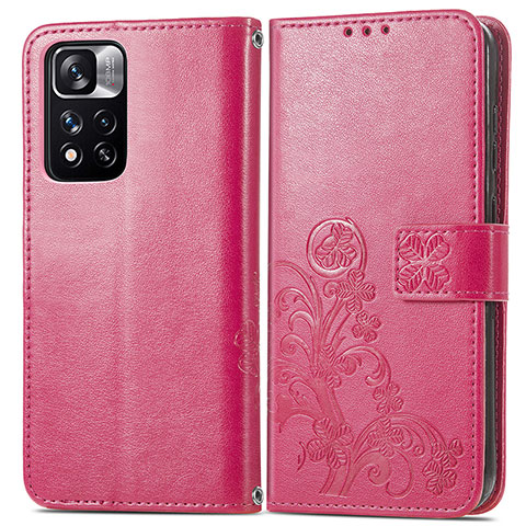 Custodia Portafoglio In Pelle Fiori Cover con Supporto per Xiaomi Mi 11i 5G (2022) Rosso