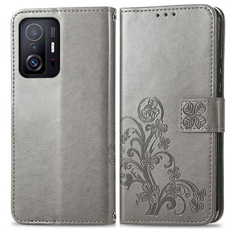 Custodia Portafoglio In Pelle Fiori Cover con Supporto per Xiaomi Mi 11T 5G Grigio