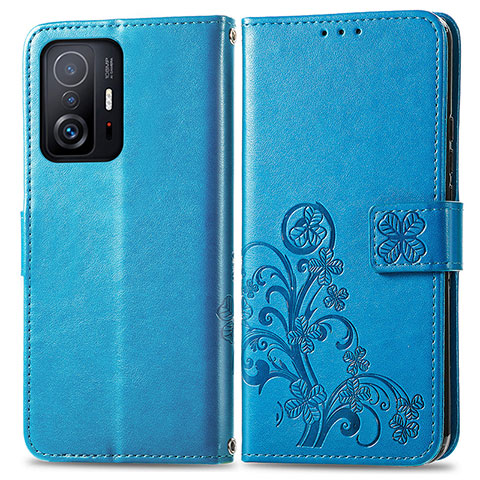 Custodia Portafoglio In Pelle Fiori Cover con Supporto per Xiaomi Mi 11T Pro 5G Blu