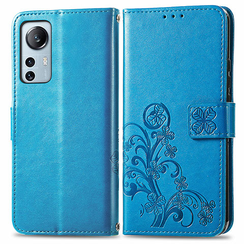 Custodia Portafoglio In Pelle Fiori Cover con Supporto per Xiaomi Mi 12 5G Blu