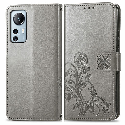 Custodia Portafoglio In Pelle Fiori Cover con Supporto per Xiaomi Mi 12S 5G Grigio