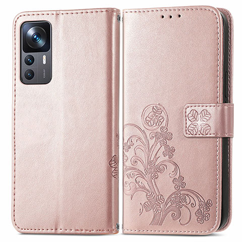 Custodia Portafoglio In Pelle Fiori Cover con Supporto per Xiaomi Mi 12T 5G Rosa