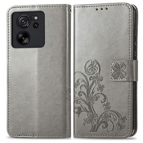 Custodia Portafoglio In Pelle Fiori Cover con Supporto per Xiaomi Mi 13T 5G Grigio