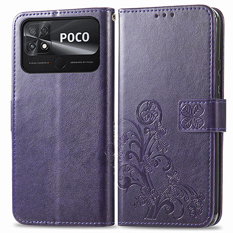 Custodia Portafoglio In Pelle Fiori Cover con Supporto per Xiaomi Poco C40 Viola