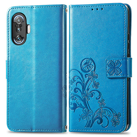 Custodia Portafoglio In Pelle Fiori Cover con Supporto per Xiaomi Poco F3 GT 5G Blu