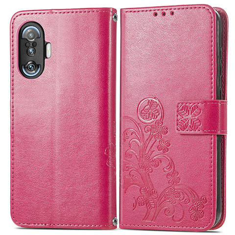 Custodia Portafoglio In Pelle Fiori Cover con Supporto per Xiaomi Poco F3 GT 5G Rosso