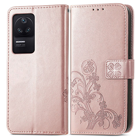 Custodia Portafoglio In Pelle Fiori Cover con Supporto per Xiaomi Poco F4 5G Rosa