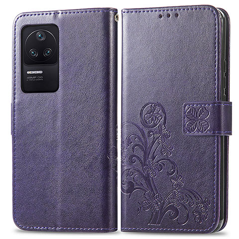 Custodia Portafoglio In Pelle Fiori Cover con Supporto per Xiaomi Poco F4 5G Viola