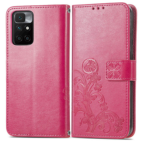 Custodia Portafoglio In Pelle Fiori Cover con Supporto per Xiaomi Redmi 10 (2022) Rosso