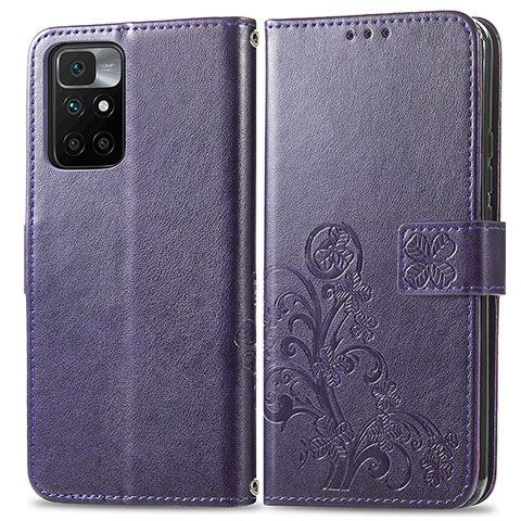 Custodia Portafoglio In Pelle Fiori Cover con Supporto per Xiaomi Redmi 10 (2022) Viola