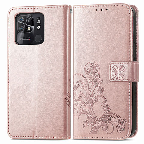 Custodia Portafoglio In Pelle Fiori Cover con Supporto per Xiaomi Redmi 10 India Rosa