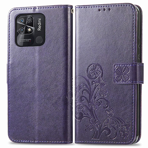 Custodia Portafoglio In Pelle Fiori Cover con Supporto per Xiaomi Redmi 10 Power Viola