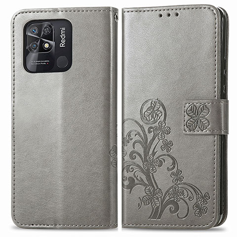 Custodia Portafoglio In Pelle Fiori Cover con Supporto per Xiaomi Redmi 10C 4G Grigio