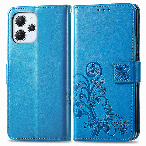 Custodia Portafoglio In Pelle Fiori Cover con Supporto per Xiaomi Redmi 12 4G Blu