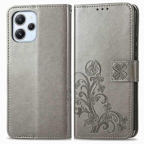 Custodia Portafoglio In Pelle Fiori Cover con Supporto per Xiaomi Redmi 12 4G Grigio