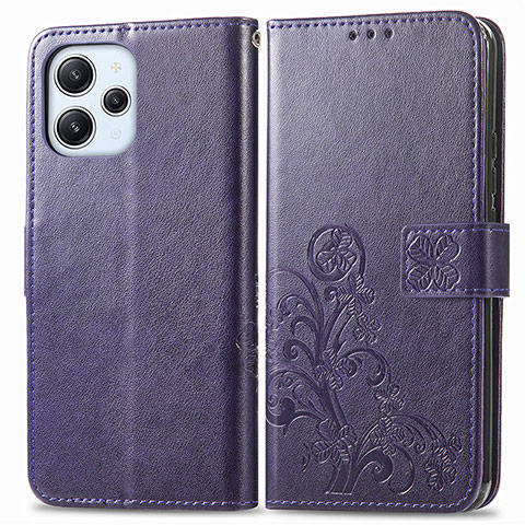 Custodia Portafoglio In Pelle Fiori Cover con Supporto per Xiaomi Redmi 12 4G Viola