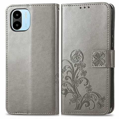 Custodia Portafoglio In Pelle Fiori Cover con Supporto per Xiaomi Redmi A2 Plus Grigio