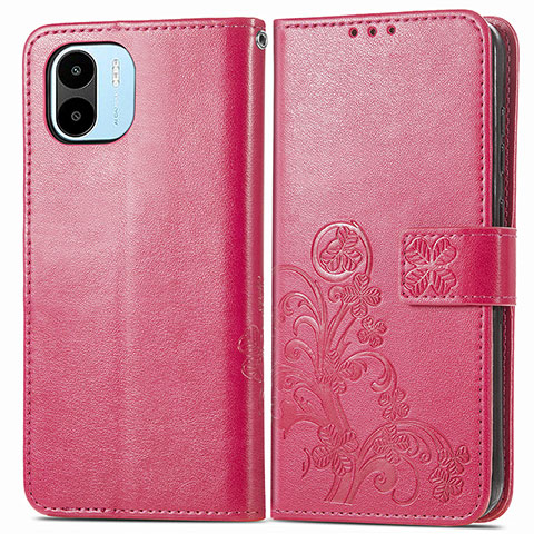 Custodia Portafoglio In Pelle Fiori Cover con Supporto per Xiaomi Redmi A2 Plus Rosso