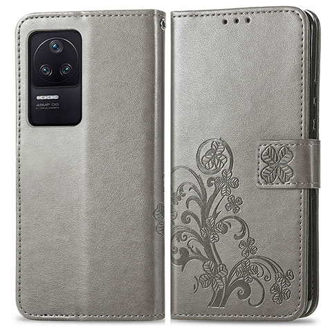 Custodia Portafoglio In Pelle Fiori Cover con Supporto per Xiaomi Redmi K40S 5G Grigio