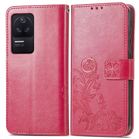 Custodia Portafoglio In Pelle Fiori Cover con Supporto per Xiaomi Redmi K40S 5G Rosso