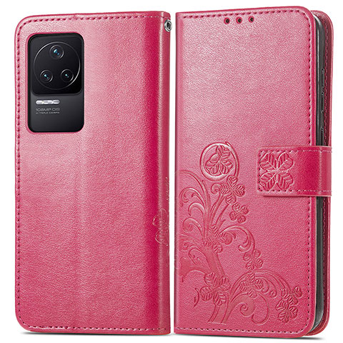 Custodia Portafoglio In Pelle Fiori Cover con Supporto per Xiaomi Redmi K50 5G Rosso