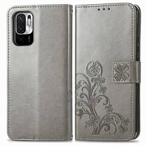 Custodia Portafoglio In Pelle Fiori Cover con Supporto per Xiaomi Redmi Note 10 5G Grigio